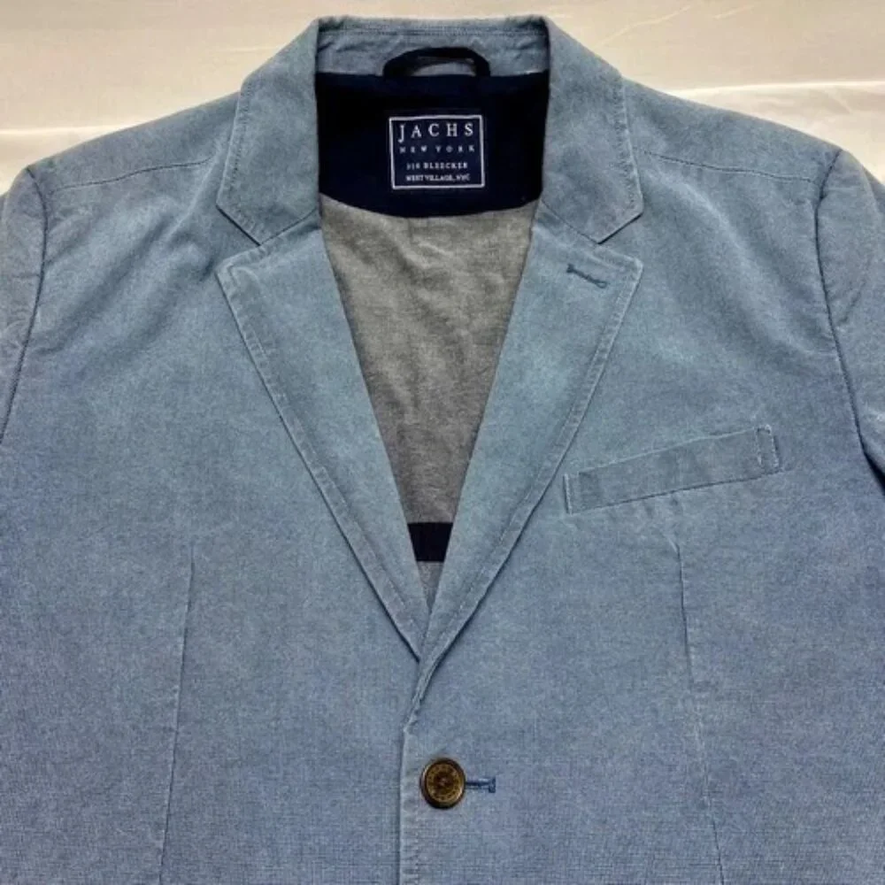 Jach's NY Sport Coat Men's Med Blue Denim 2 Button Faux Pockets Blazer MSRP $295